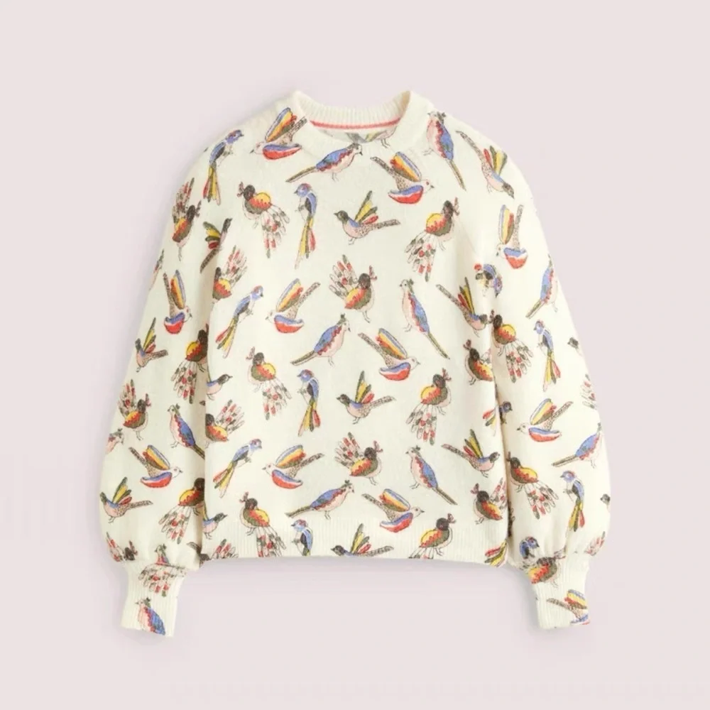 BODEN Blouson Sleeve Fluffy Jumper Ivory Tropic Bird - Picture 3 of 6